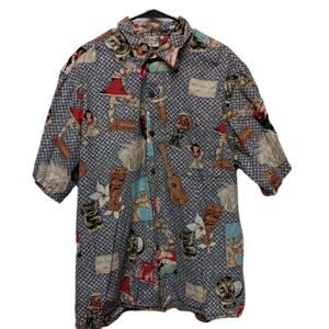 Vtg Go Barefoot Mens Size Large Tiki Hula Girl Ukulele Hawaiian Button Up Shirt